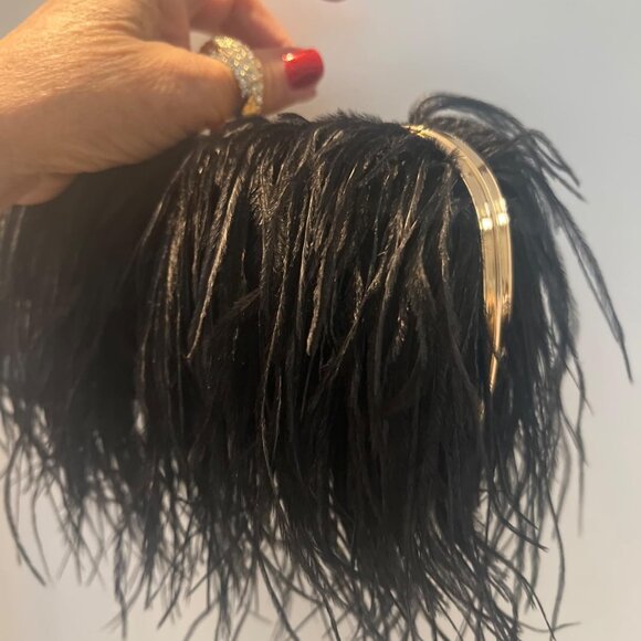 Neiman Marcus Black Ostrich Feather Clutch  Bag